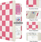 Car Registration and Insurance Holder, with Magnetic Closure for License, Cards and Documents, All Vehicle Needs and Car Accessories (Plaid-Pink)