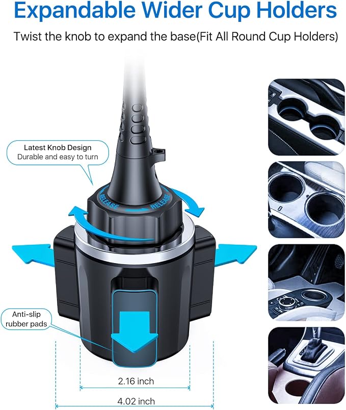 Upgraded 15" Cup Holder Phone Holder, 【Solidest & Adjustable】 Military-Grade Long Gooseneck Cup Phone Holders for Your Car Truck, Car Phone Holder for iPhone 17 Pro Max 16 15 14/Samsung/Pixel
