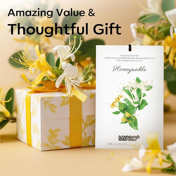 12 Packs Honeysuckle Scented Sachets for Drawer and Closet, Long Lasting Air Freshener Fresh Scents Potpourri Bags Home Fragrance for Room Car Small Space