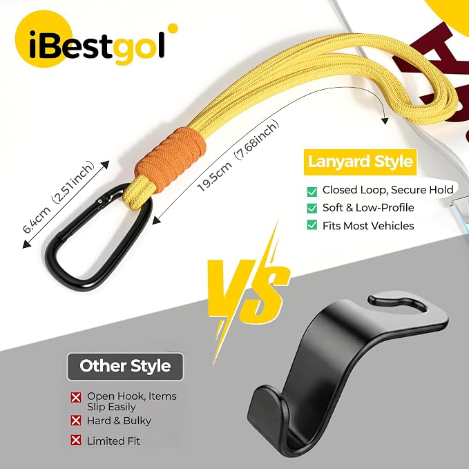 360° Rotating Car Seat Headrest Hooks, Universal Car Organizer Hooks for Bags and Groceries, Brown 2pc