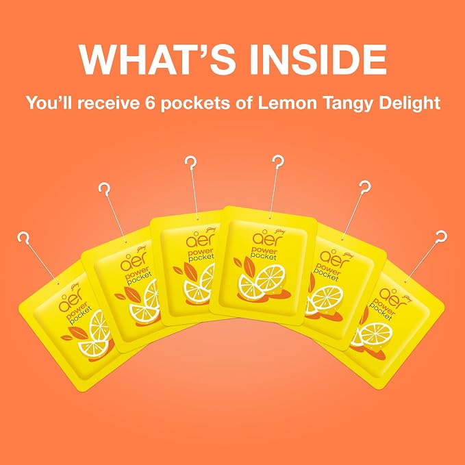 AER Power Pocket Lemon Tangy Delight Solid Gel Air Freshener for the Entire Home with Long Lasting Scent, Pack of 6