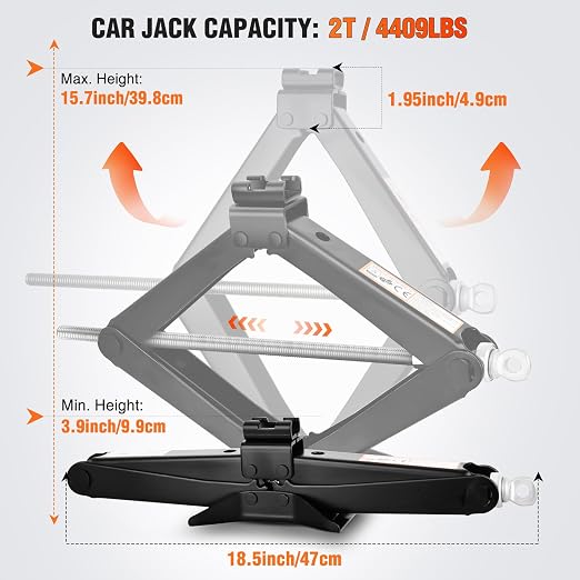 Scissor Jack for Car 2 Ton (4409 lbs), Heavy Duty Steel Scissor Lift Jack Car Kit with Crank Handle for Sedan SUV MPV Tire Changing, 3.9''-15.7'' Lifting Range Portable Small Jack, Black