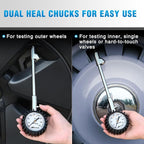 Tire Pressure Gauge 160PSI Heavy Duty Stainless Steel Dual Head Air Pressure Chucks ANSI B40.1 Certified Large 2" Dial Wheel Checker for Truck Semi Truck ATV Motorhome Cars & RV Accessories