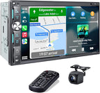 7" Double Din Car Stereo with Wireless Apple CarPlay & Android Auto, QLED Touchscreen, Bluetooth, Backup Camera, 4.2-CHN Audio, 2 Subwoofer Outputs, AM/FM Car Radio