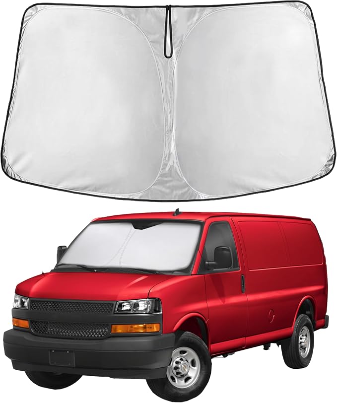 Windshield Sunshade for Chevrolet Express 1996-2024 2025 2026, Sun Visor for Front Windshield & Window Sun Shade Cover, UV Heat Blocker & Protector, Car Accessories