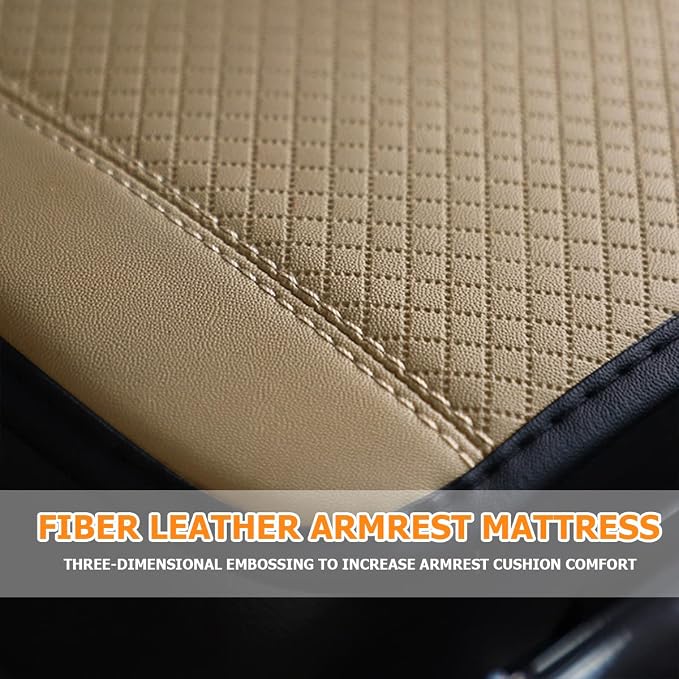 Car Armrest Storage Box Mat, Fiber Leather Car Center Console Cover, Car Armrest Seat Box Cover Accessories Interior Protection for Most Vehicle, SUV, Truck, Car (Beige)