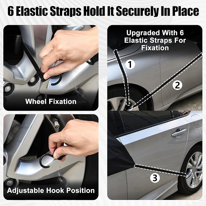 Car Windshield Cover - 6-Strap Oxford Fabric Protector, Waterproof Reflective Strips, Universal Fit for Car SUV Truck (200"x78")