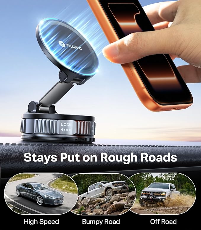 Ultimate for Magsafe Car Mount [98+LBS Strongest Suction] 360° Vacuum Magnetic Phone Holders for Your Car Metal Arm Foldable Cellphone Mount for iPhone 17 16 15 14 13 12 Pro Max Air Android