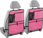 Neon Pink Car Seat Organizer for Kids Backseat Kick Mat with Adjustable Strap Back Seat Protector for Cars SUV Vehicle 1 Pcs