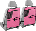 Neon Pink Car Seat Organizer for Kids Backseat Kick Mat with Adjustable Strap Seat Back Cover for Cars SUV Vehicle 2 Pcs