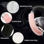 Rhinestone Fluffy Steering Wheel Cover - Comfortable Non-Slip Luxury Faux Wool, Universal Fit for 14.5" to 15" Steering Wheels