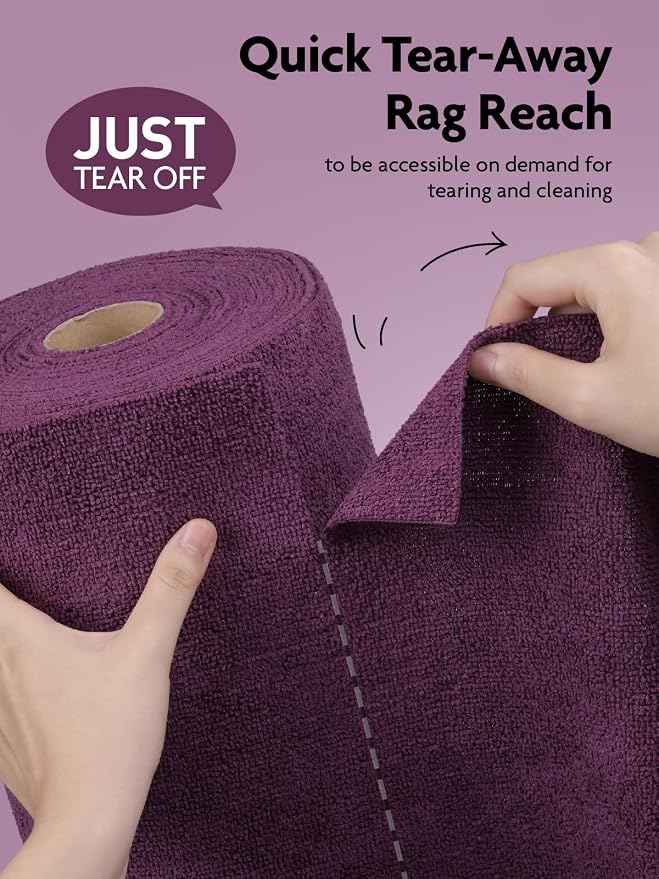 Microfiber Cleaning Cloth Roll-75 Sheets, 12"x12"(DeepPurple) | Super Absorbent, Lint-free, Tear-away Microfiber Towel Roll, for All-Purpose Cleaning