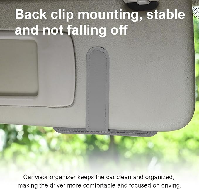 Car Sun Visor Organizer, Small Auto Visor Organizer and Storage, Registration and Document Holder, Vehicle Accessories for Sunglasses, Document, Card, Pen, Driver License (Gray)
