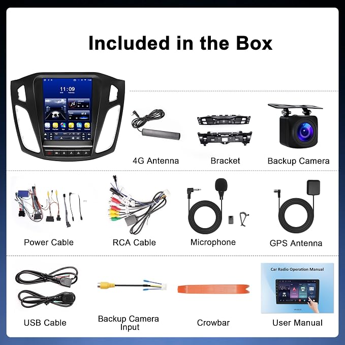 8Core 4G+64G Car Radio for Ford Focus 2012-2018: Upgrade Android 15 9.7" Touch Screen Stereo Head Unit Wireless CarPlay Android Auto, BT, WiFi 6, GPS, AM, FM, RDS, EQ, SWC, 1080P Backup Camera