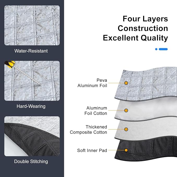 Car Windshield Snow Cover, 4-Layer Protection for Snow, Ice, Frost, Sunlight, Large Magnetic Car Windshield Cover with Side Mirror Protector Fit for Large Cars, SUV, Truck, Van in All Weather