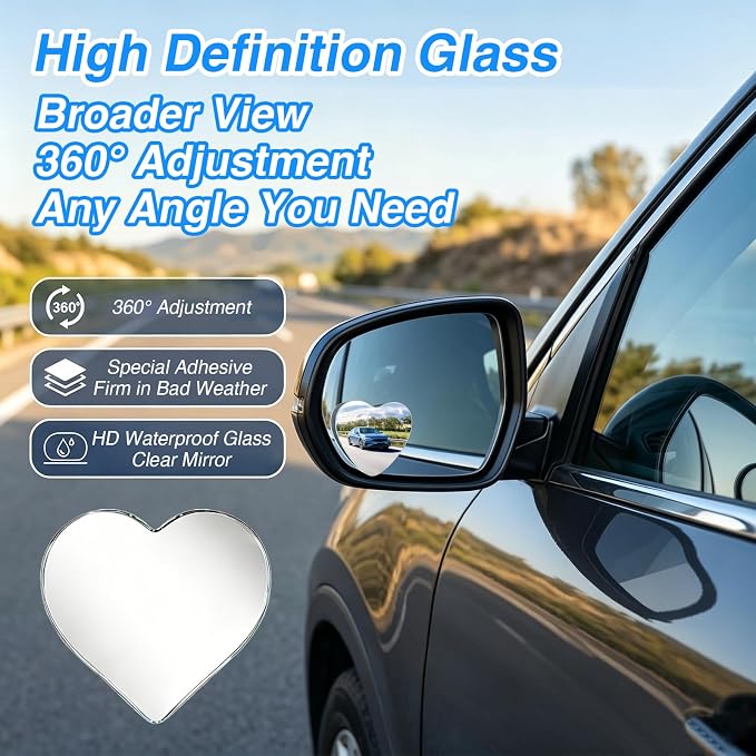 6Pcs Heart Blind Spot Mirror for Car, Convex Mirrors Universal Fit Stick for Blindspot