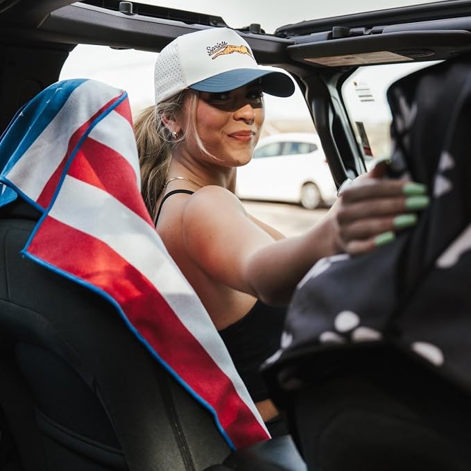Athletic Running Towel, Full-Sized, Car Seat Cover - Performance Microfiber (American Flag w/Snaps)