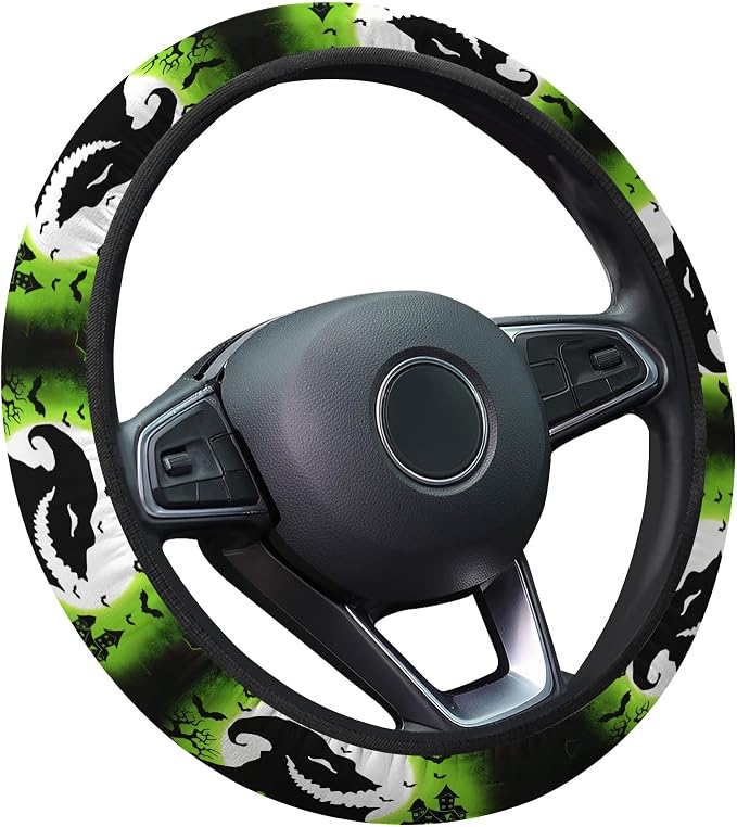 Green Horror Sack Steering Wheel Cover, Non Slip Polyester Car Wheel Protector for Car SUV Truck, Universal 15 Inch