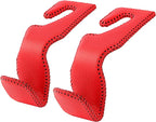 Car Hooks for Purses and Bags, Car Back Seat Headrest Hanger Vehicle Red Superior Leather Storage Hook, Pack of 2