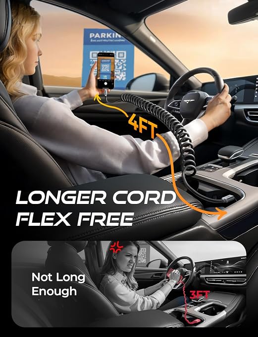 Coiled USB C Cable, 2 Pack for Android Auto & CarPlay Cable, Short USB A to USB C Cable C Gifts for Men Women ompatible with iPhone 17/16/15, Samsung Galaxy S25/S24/S23 A15/A14, Space Black 4FT