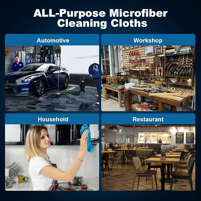 Shop Towels, 100 Sheets Microfiber Cleaning Cloth Commercial Grade Washcloths Lint-Free Bulk Shops Rags for Cars Mechanic Restaurant Garage Housekeeping, 11"x 9", Blue