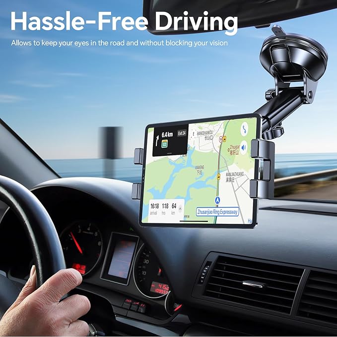 Tablet Holder for Car iPad Holder for Car【Windshield+Dash】Suction Cup ipad Mount for Truck Stand【360° 】Tablet Car Mount soporte de telefono para carro for All 4.7"-12.9" Apple iPad Samsung Galaxy Tab