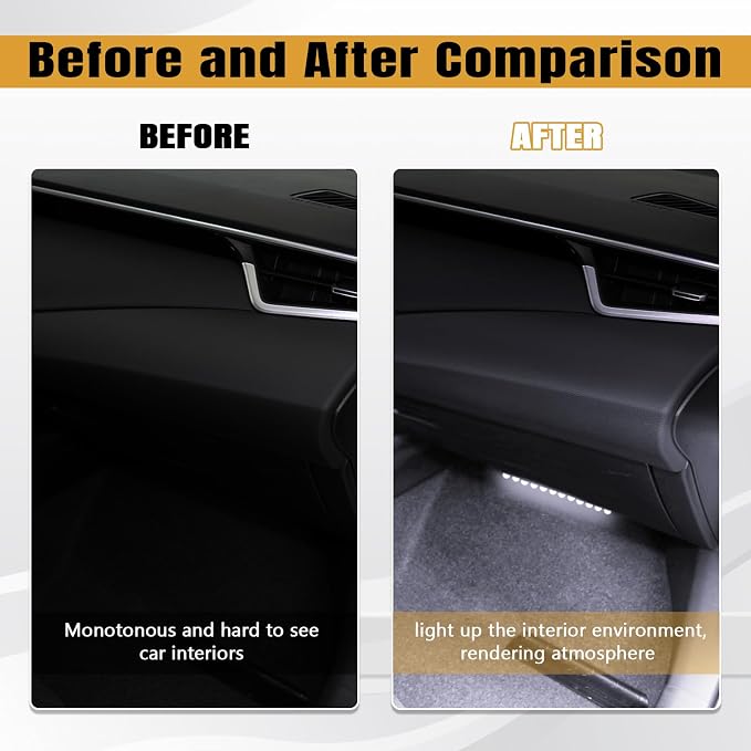 Car LED Strip Light, 12V 24 LED Vehicle Interior Atmosphere Lamps with Cigarette Lighter, Auto Under Dash Ambient Night Light, Universal Car Accessories (White, Cigarette Lighter)