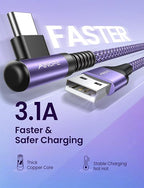 AINOPE 4-Pack [10/6.6/3.3/3.3ft] USB C Cable, 3.1A C Charger Cable Fast Charging, Right Angle Type C Charger Nylon Braided Compatible with Galaxy S10 S9 S8 Plus S21 S20, Note 10 9 8, LG Google Pixel