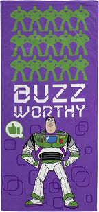 Children Beach Towel - 100% Cotton Super Soft Absorbent Bath Towel, 28" x 58" Inch Lightweight for Travel, Official Licensed Product, Purple - Toy Story Buzz Lightyear