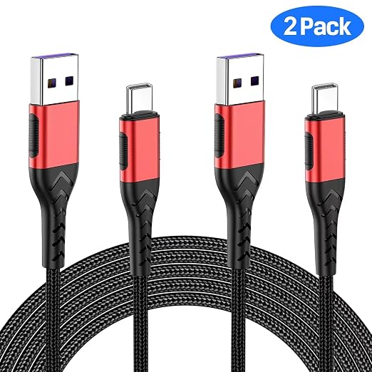 USB C Charger Cable, Upgarded 2Pack 1ft Fast Charging 1 Feet USB Type C Charging Cord Cable, 1 Foot Type C Charger Premium Nylon Braided USB Cable Compatible with iPhone 15/Pro/Plust/Max-Red