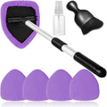 7pcs Windshield Cleaner Tool Car Window Cleaning Wash Kit with 4 Reusable Microfiber Pads 1 Spray Bottle and Extendable Handle Auto Glass Wiper Kit, Purple
