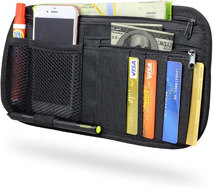 Car Sun Visor Organizer, Vehicle Visor Storage Pouch, Auto CD and Glasses Holder, Interior Car Accessories for Credit Card and Registration Document, Fits Most Cars, SUVs, Jeeps, Trucks
