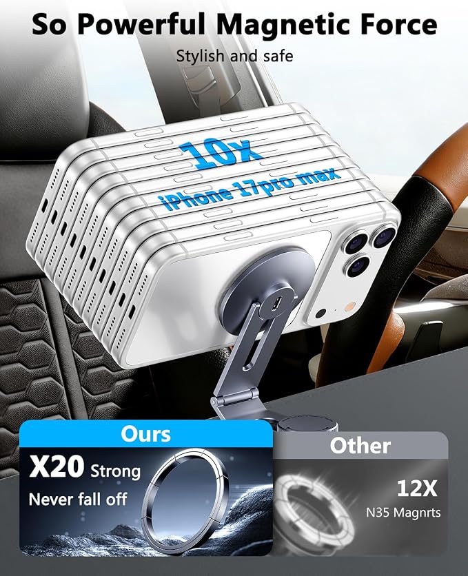 Tesla Phone Mount Charger: 15W Fast Charging Car Mount for Tesla Model 3/Y【Strongest Magnet & 100% Hidden】360° Adjustable Car Phone Holder for Magsafe iPhone & Android, Tesla Accessories, Carbon Fiber