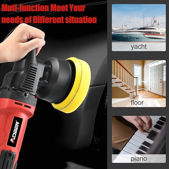 Buffer Polisher,5 inch Dual Action Polisher,Long Orbit 16mm Random Buffer Polisher kit with 6 Variable Speed 1000-5500rpm,Detachable Handle,7 Buffing Pads for Car detailing Polishing and Waxing