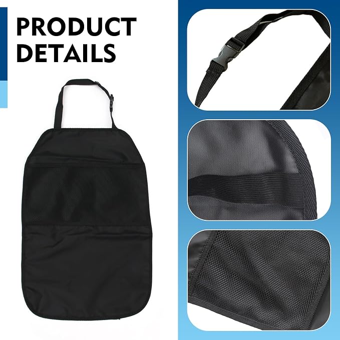 2PCS Kick Mat Back Seat Protector, Seat Back Kick Mat Organizer for Kids with 2 Pocket Storage Organizer, Waterproof Car Backseat Protective Covers for Car, SUV, Minivan or Truck (Black)