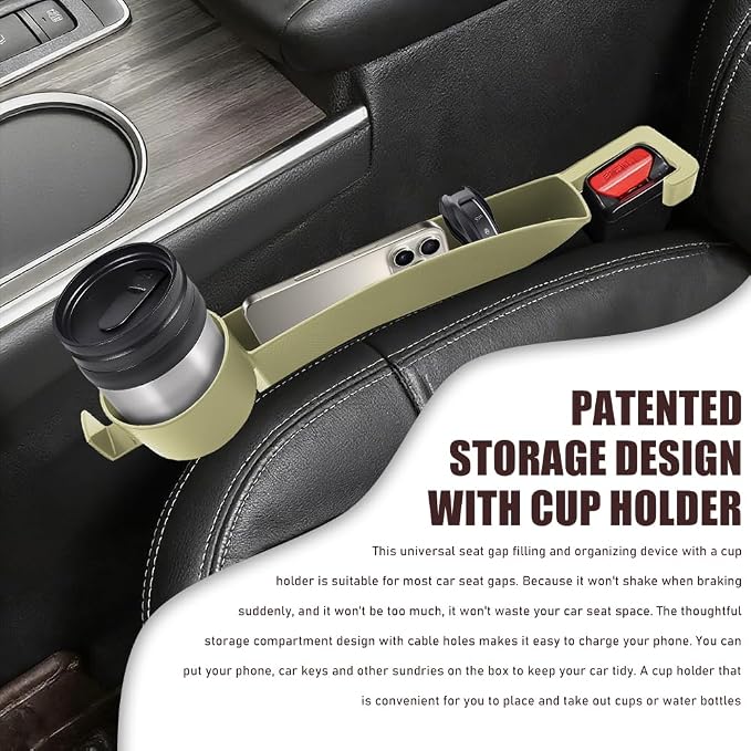 Car Seat Gap Plug with Storage Slot, Car Seat Gap Filler, 2PCS | Auto Gap Filler Organizer with Cup Holder, Universal Carseat Side Gap Filler Strip Between Front Seats & Console for Most Car