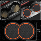 6 Pcs Orange Car Accessories Set, Sport Leather Steering Wheel Cover 14.5-15inch Universal, Microfiber Leather Car Center Console Cover, Seat Belt Cushion, Cup Holder Coaster (Black-Orange)