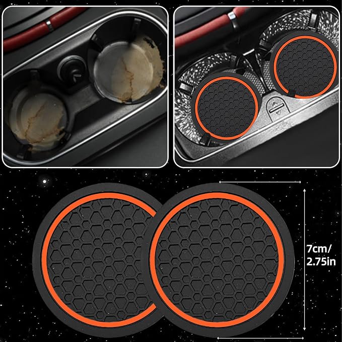 10 Pcs Car Floor Mats Full Set & Sport Leather Steering Wheel Cover 14.5-15 inch, Center Console Cover, Seat Belt Cushion, Cup Holder Coaster, Universal Automobile Interior Sets (Orange)