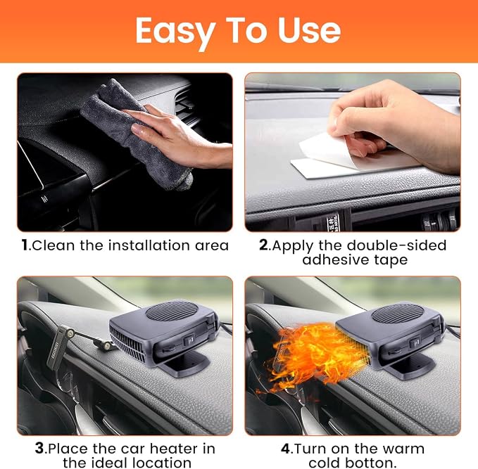 12V Car Heater,200W Portable Car Heater 360° Rotatable Car Defroster Windshield Heater Plug into Cigarette Lighter for Vehicle RV SUV (Large)