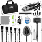 Car Cleaning Kit, Car Vacuum Interior Detailing Cleaner Kit with High Power Handheld Vacuum, Brush Set, Windshield Tool, Duster, Towels, Complete Car Care Tools for Women (Black)