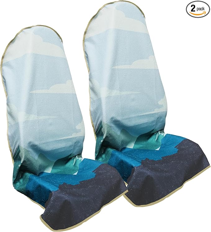 Waterproof Car Seat Cover for Front Seats, Protector for Cars SUVs Trucks, Sweat Towel Seat Covers Bucket for Gym,Workout,Beach,Hiking,Running and Swimming (Mountains, 2PCS)