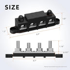 12V Bus Bar 250A Power Distribution Block Marine Busbar with 4 x M10 (3/8") Terminal Studs & 3 x #8 Screws Positive Negative for Automotive Boat RV Solar
