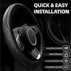 6 PCS Car Steering Wheel Cover Set, Microfiber Leather Steering Wheel Covers Universal 14.5-15 inch, Center Console Cover, Seat Belt Cushion, Cup Holder Coaster, Car Accessories Set Black