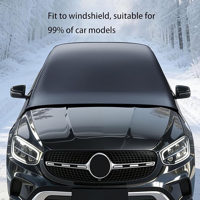 Windshield Cover for Ice and Snow,Black Winter Summer Sunshade with Thickened 600D Oxford Fabric, Universal Car Frost Shield Snow Cover Windshield Protector