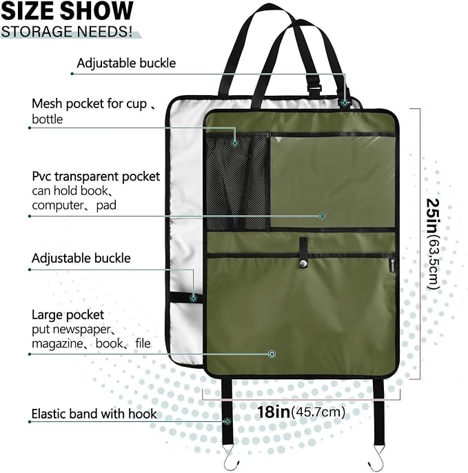 Seat Back Organizer Army Green Kick Mats Backseat Protector, Back of Seat Protector for Kids Feet Car Seat