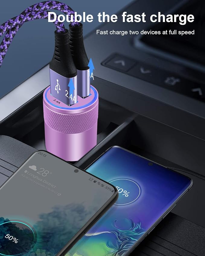 USB Car Charger, Automobile Lighter Adapter Dual Port Cigarette Cargador | 12v Cell Car Phone Charger for Samsung, iPhone, Google, Kindle, Double Port 3.4a Fast Charging Power Block