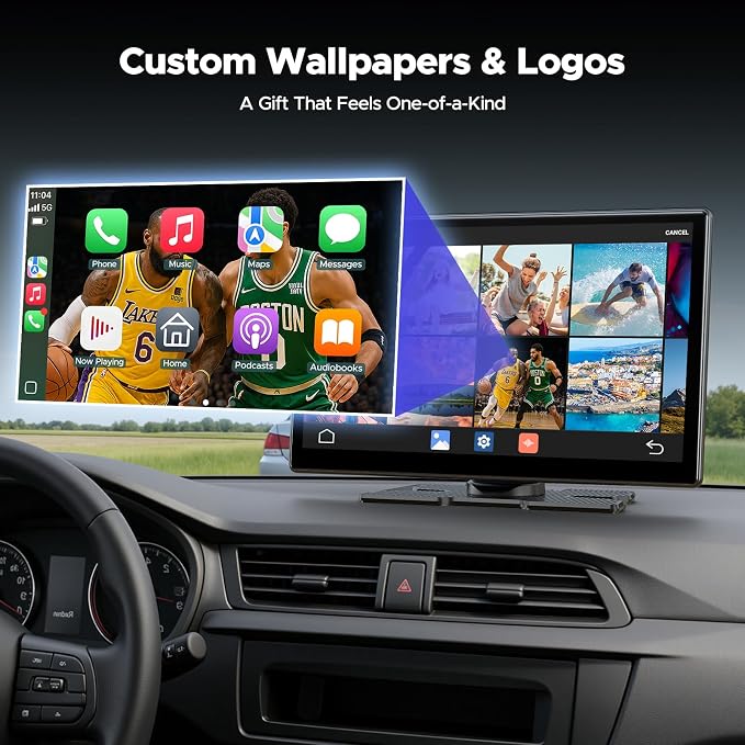 9'' Carplay Screen with Net-Flix YouTube and 1080P Backup Camera Upgraded Android Auto Screen Portable AI Magic Video Box Built-in Apps Voice Control Car GPS for iOS 10+ Android 11+