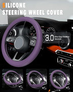 Car Steering Wheel Cover, Thin Anti-Skid Silicone Steering Wheel Cover for Men & Women, Universal Automotive Interior Accessories for Most Cars (Purple)