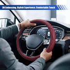 15 Inch Leather Car Steering Wheel Cover for SUV, Truck, Burgundy | Anti-Slip Breathable Automotive Steering Wheel Protector, Universal Heat Resistant Vehicle Interior Accessories