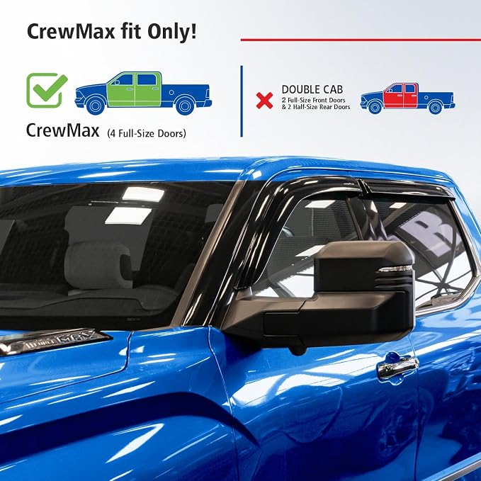 Goodyear Shatterproof Window Deflectors for Toyota Tundra 2022-2026 CrewMax, Tape-on Rain Guards, Window Visors, Vent Deflector Visor, Car Accessories, 4 pcs. - GY008923
